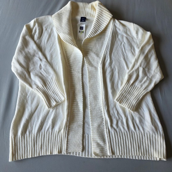 GAP Womens XL Cream Knit Cardigan Open Front Shawl Collar 3/4 Sleeve Sweater - Picture 1 of 9